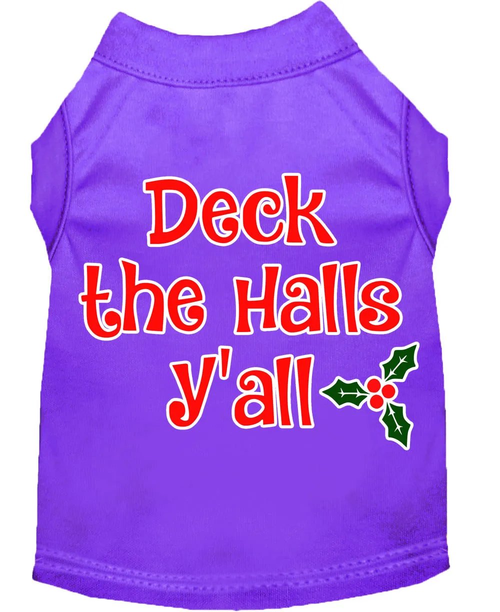 Deck The Halls Y'all Screen Print Dog Shirt Purple Xxl