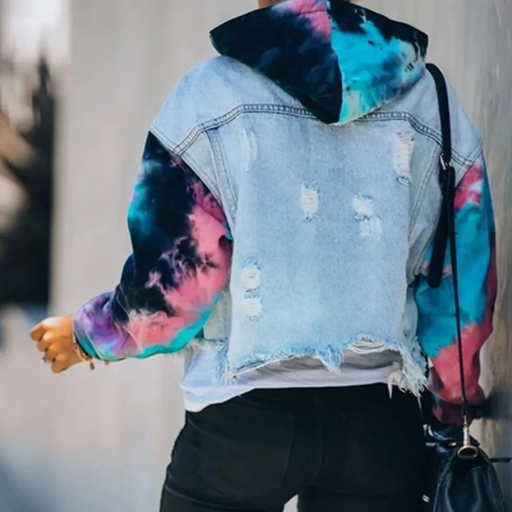 Denim Jacket Tie-Dye Hoodie & Sleeves