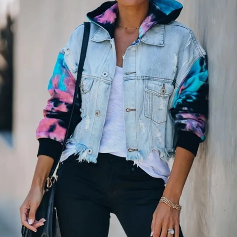 Denim Jacket Tie-Dye Hoodie & Sleeves