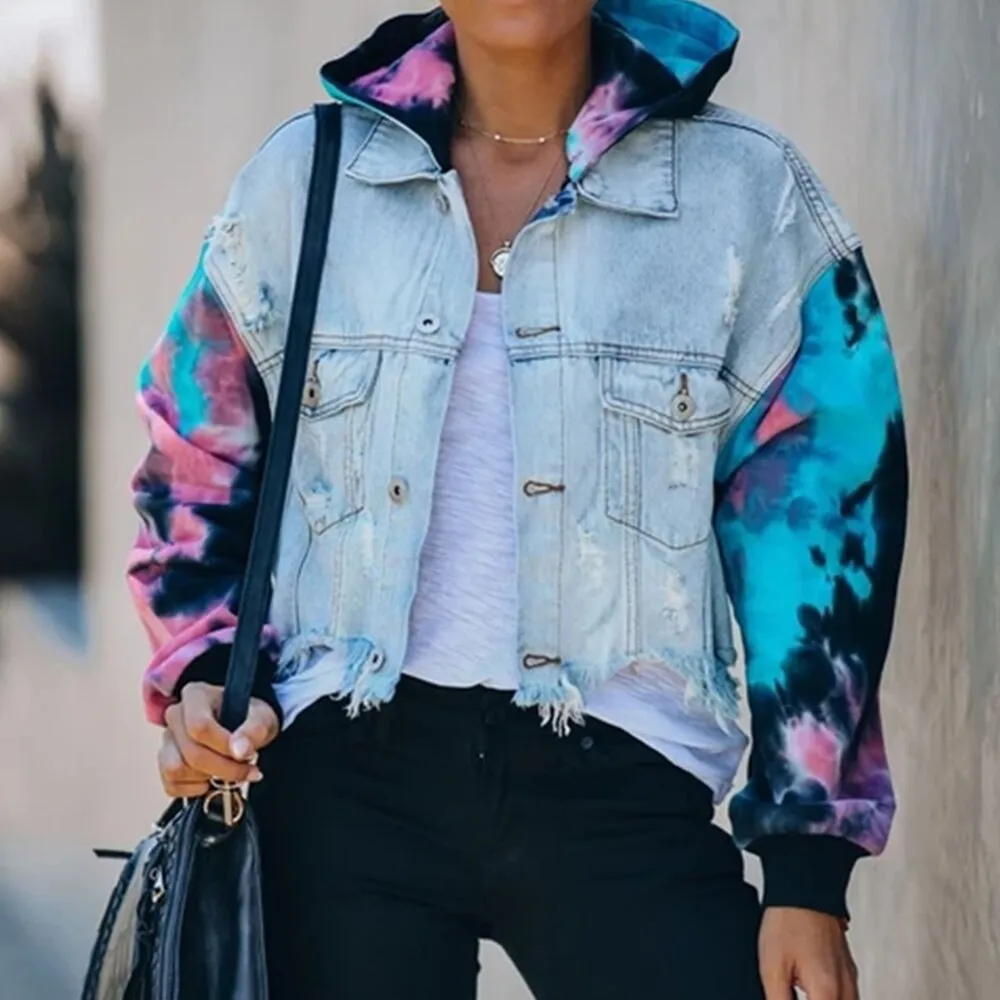 Denim Jacket Tie-Dye Hoodie & Sleeves