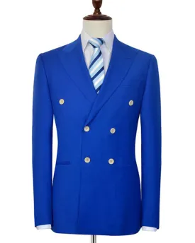 Double Breasted Royal Blue Suit for Men two Pieces (Jacket black pants)