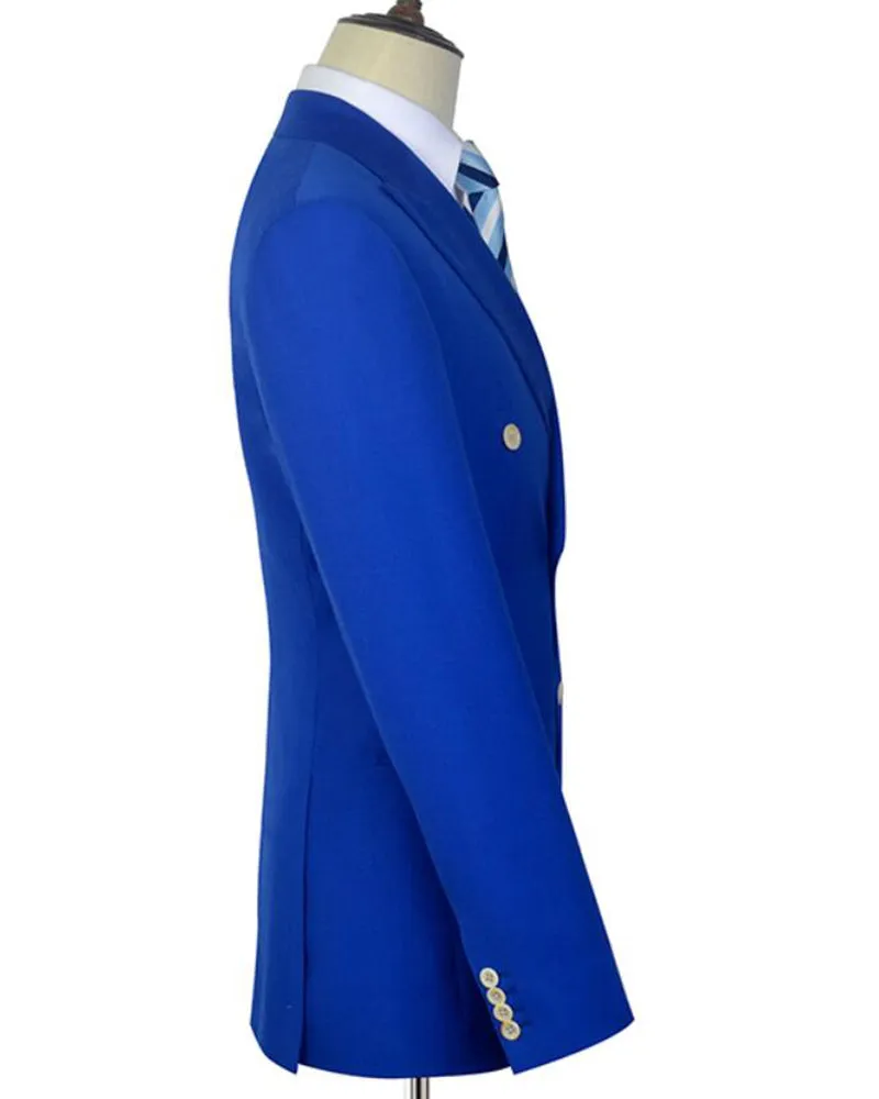 Double Breasted Royal Blue Suit for Men two Pieces (Jacket black pants)