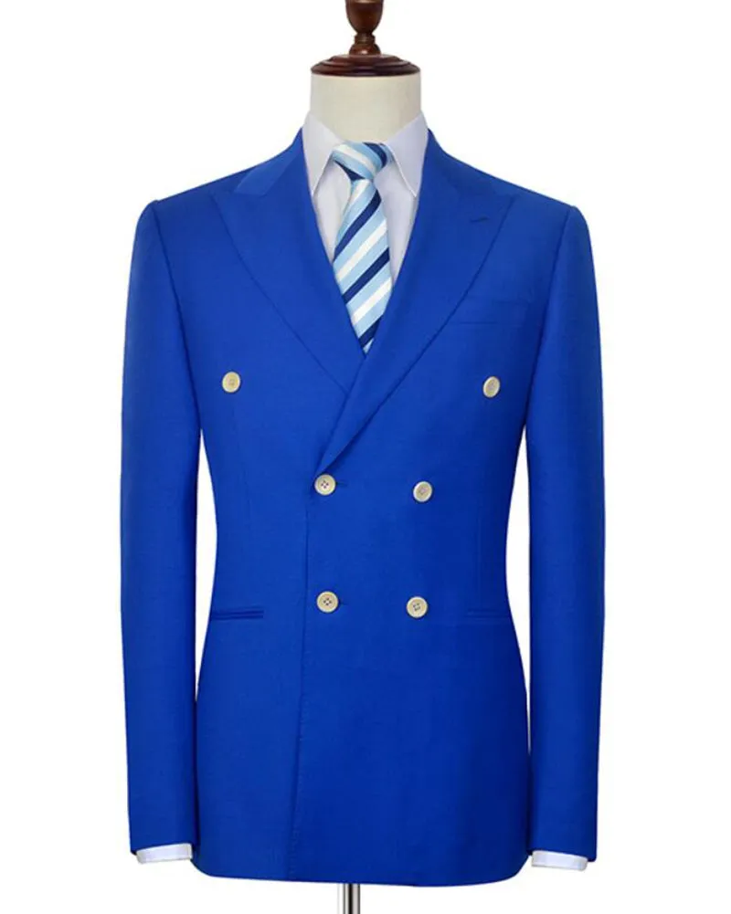 Double Breasted Royal Blue Suit for Men two Pieces (Jacket black pants)