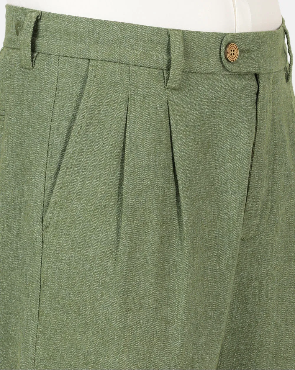 Double Pleated Relaxed Fit Trousers - Chive Green