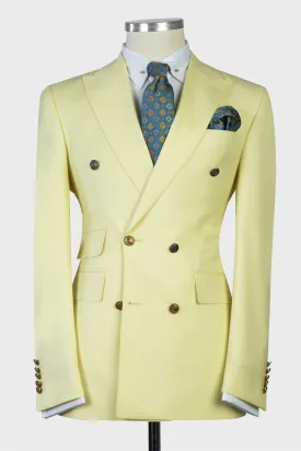 Dustin New Light Yellow Double Breasted Peak Lapel Men’s Suits