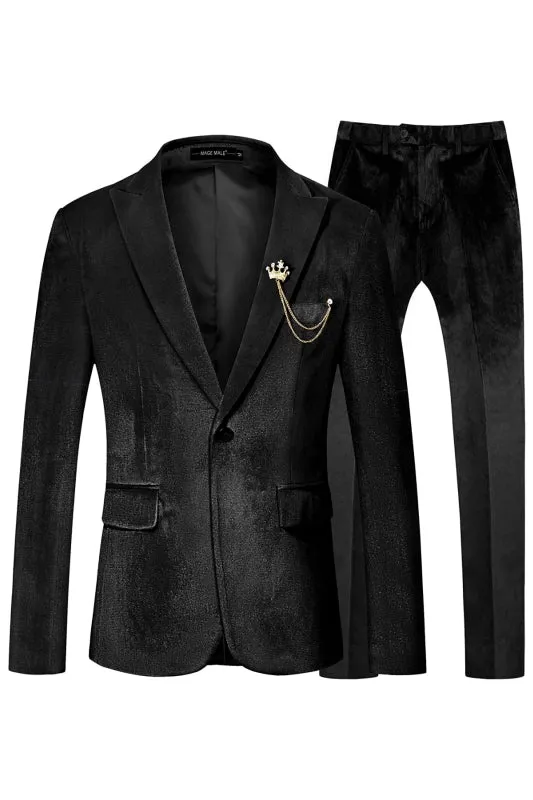 Ed Contemporary Black Peaked Lapel Velvet Prom Outfit