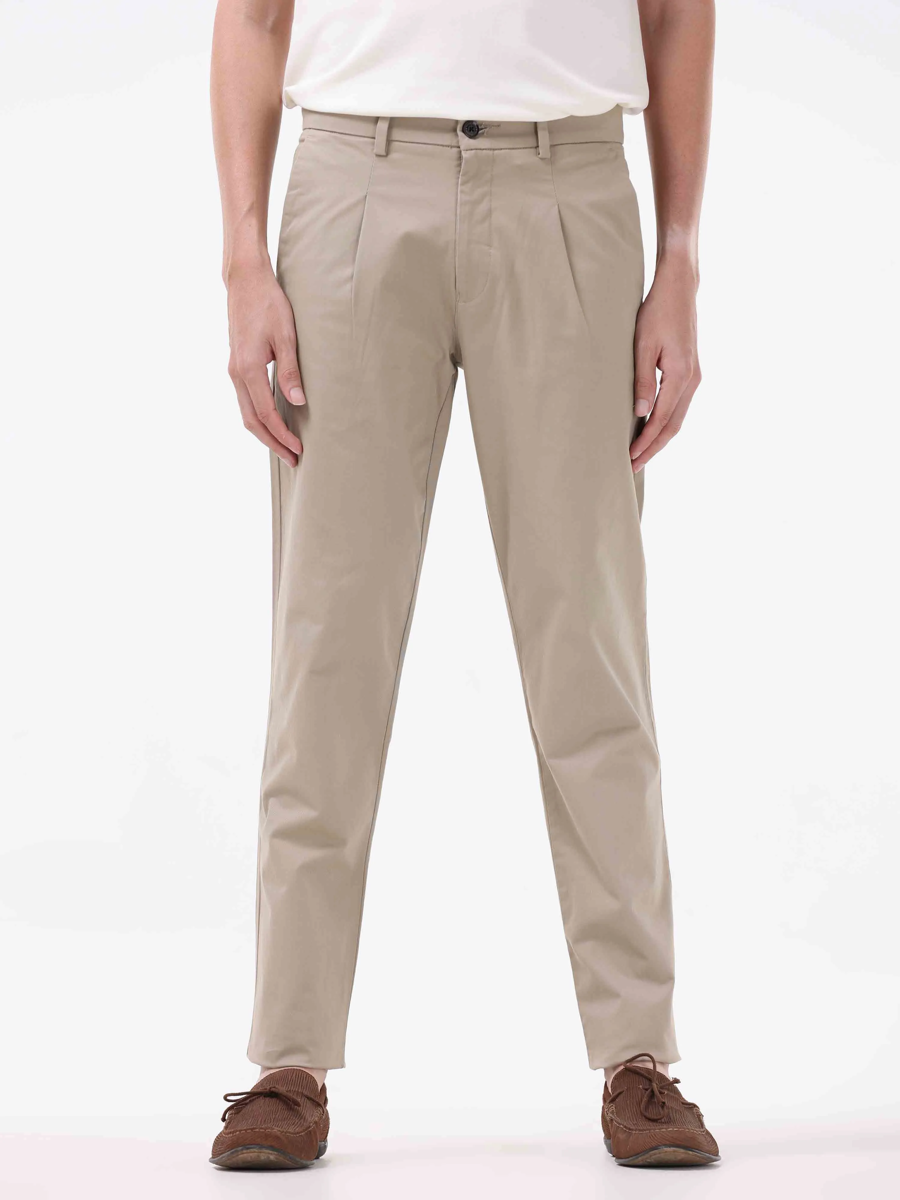 Essential Pleated Khaki Fine Twill Pant