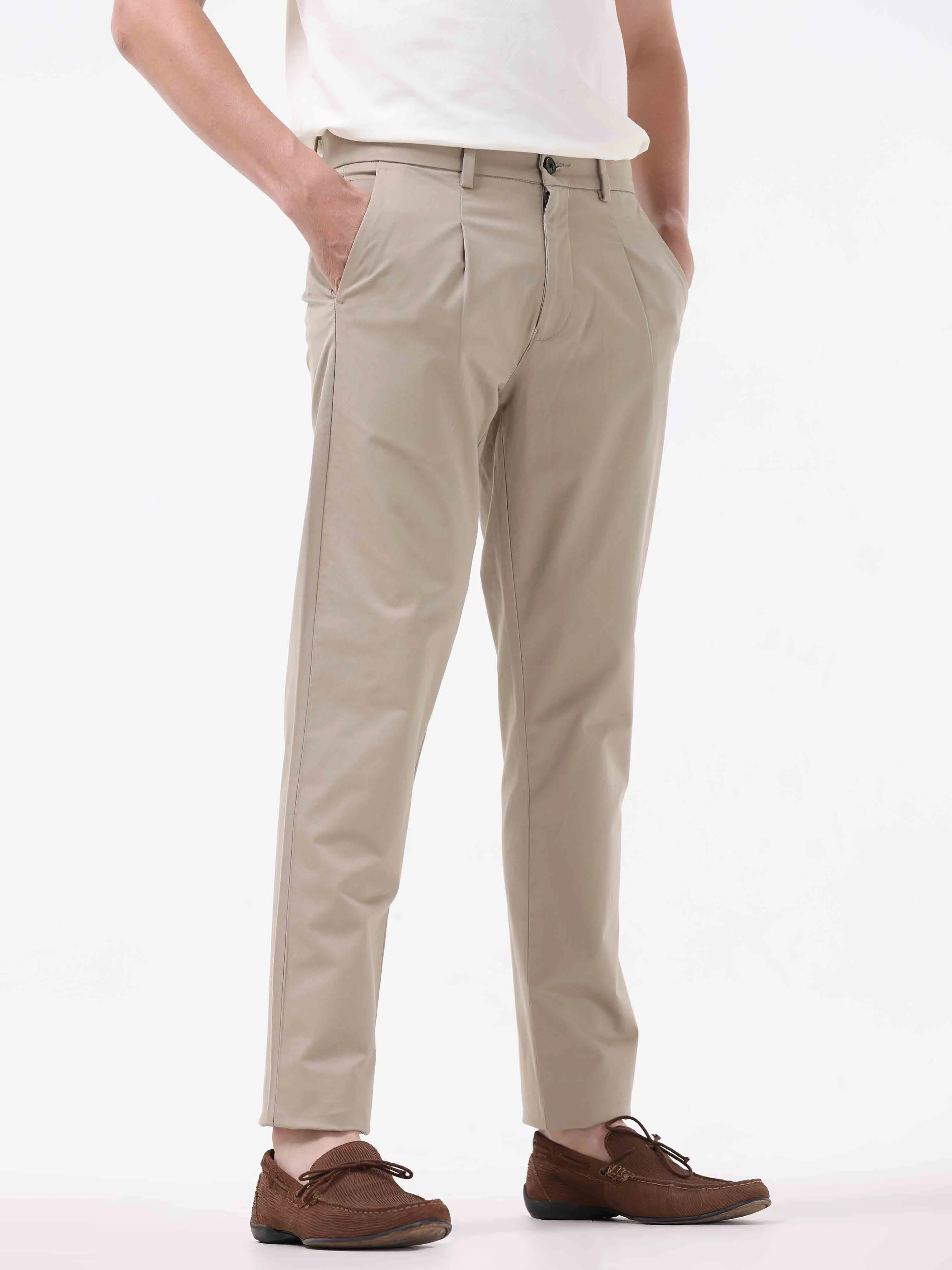 Essential Pleated Khaki Fine Twill Pant