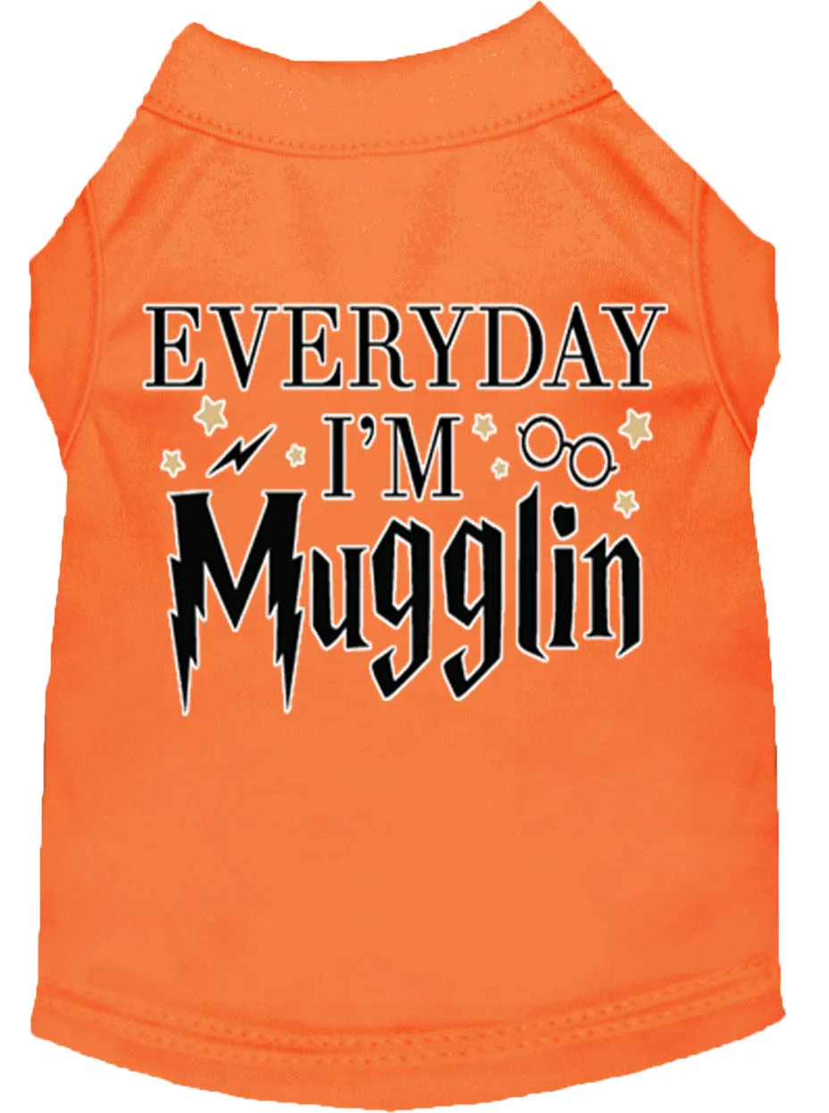 Everyday I'm Mugglin Screen Print Dog Shirt Orange Xs