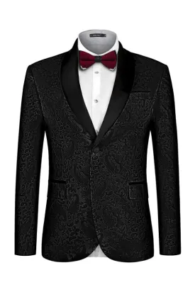 Fitzgeraid Formal Black Jacquard Shawl Collar Men's Wedding Ensemble