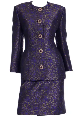 Genny Italy Vintage Purple Jacquard Jacket & Skirt Suit