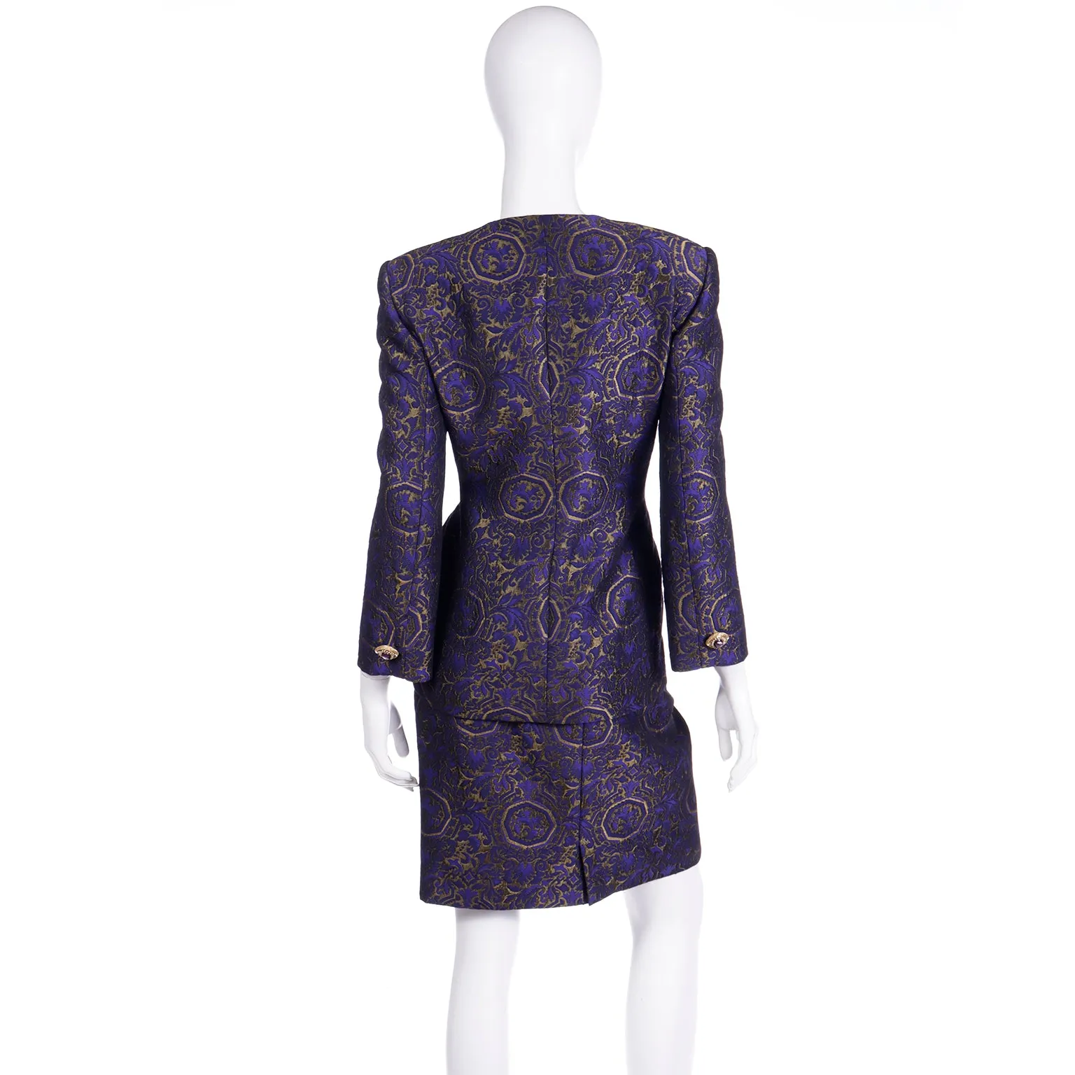 Genny Italy Vintage Purple Jacquard Jacket & Skirt Suit