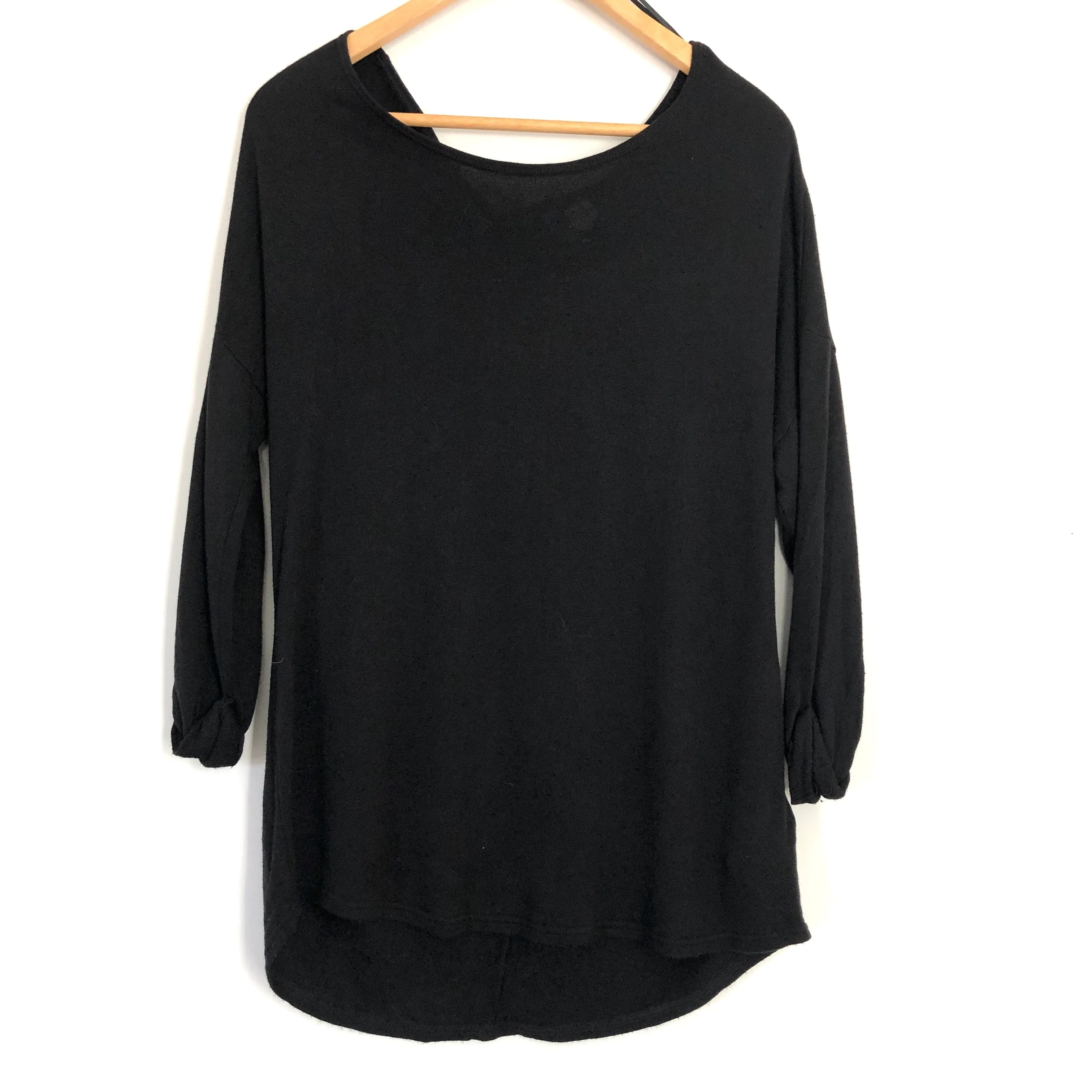 H&M Divided Black 3/4 Rolled Sleeve Tunic Top- Size M