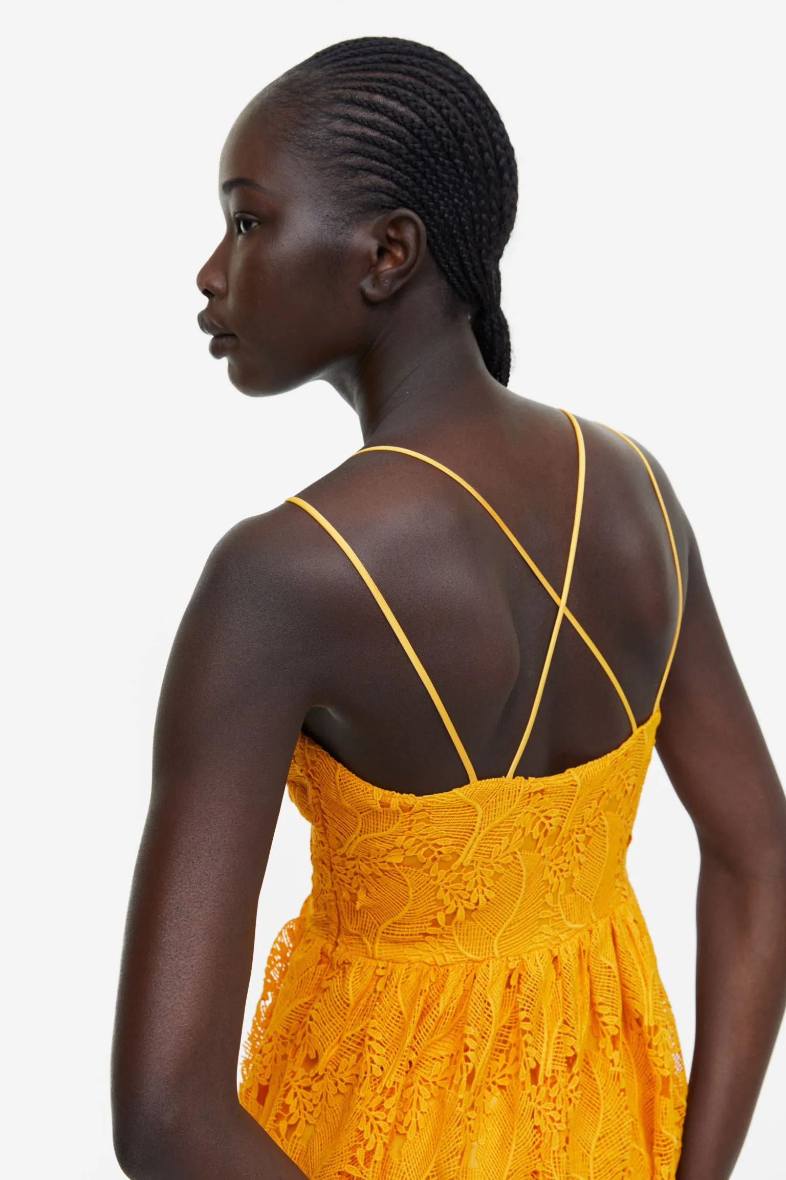 H&M V-neck Lace dress, dark yellow