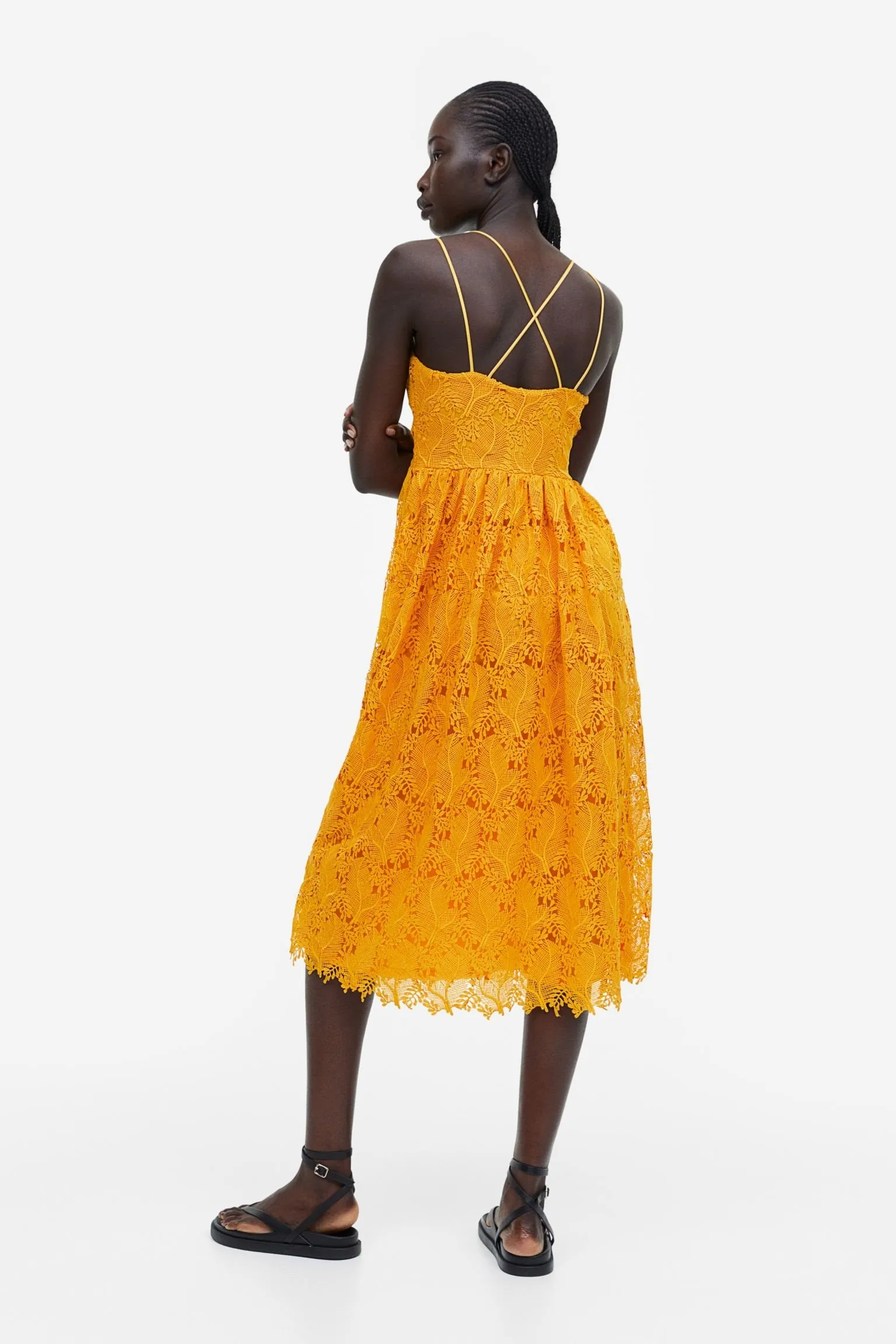 H&M V-neck Lace dress, dark yellow