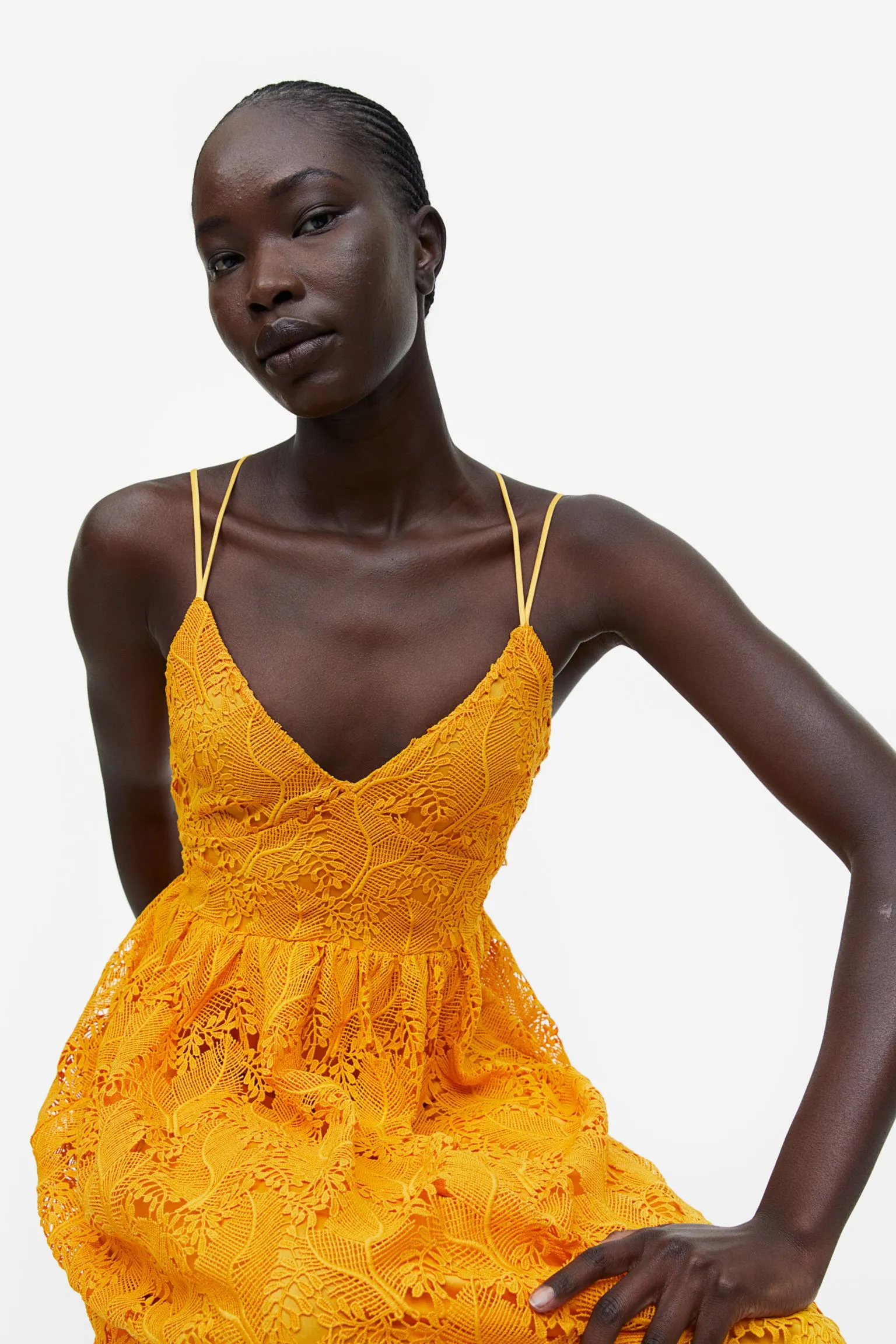 H&M V-neck Lace dress, dark yellow