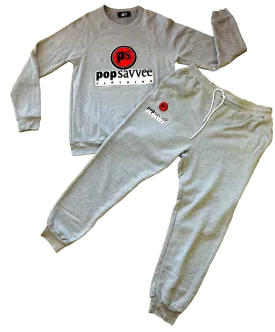 Heather Grey Sweat Suit - Chenille Embroidered “Pop Savvee Clothing” Logo