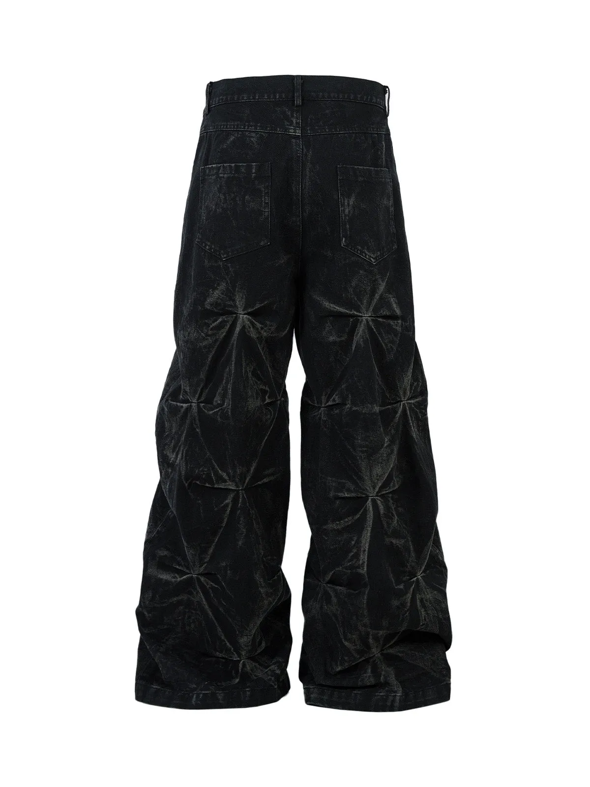 Heavy Washed Distressed Pleated Baggy Jeans