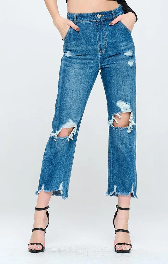 HIGH RISE SLIM STRAIGHT ANKLE JEANS