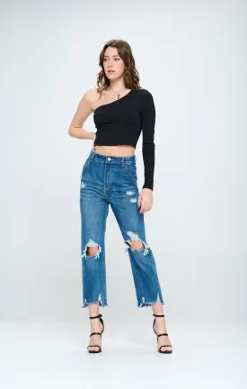 HIGH RISE SLIM STRAIGHT ANKLE JEANS