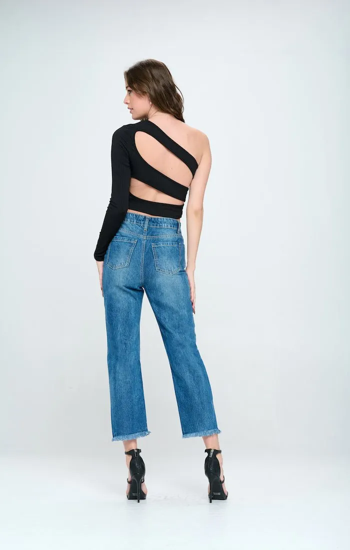 HIGH RISE SLIM STRAIGHT ANKLE JEANS