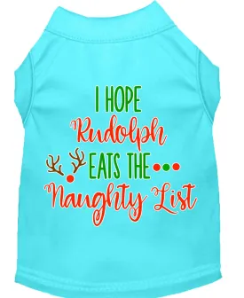 Hope Rudolph Eats Naughty List Screen Print Dog Shirt Aqua Sm