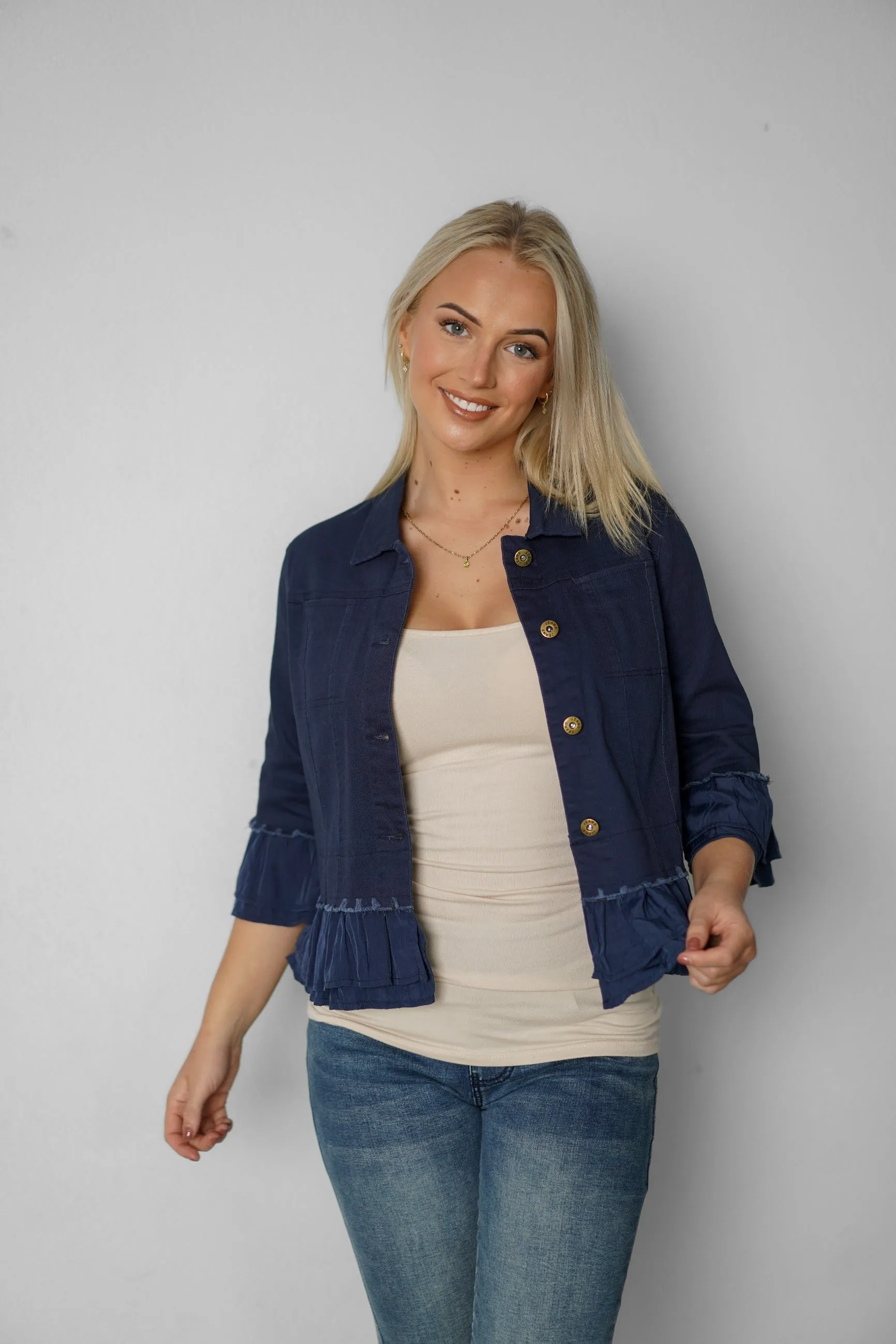 IN FRILL DENIM JACKET - NEW COLOURS PRE ORDER