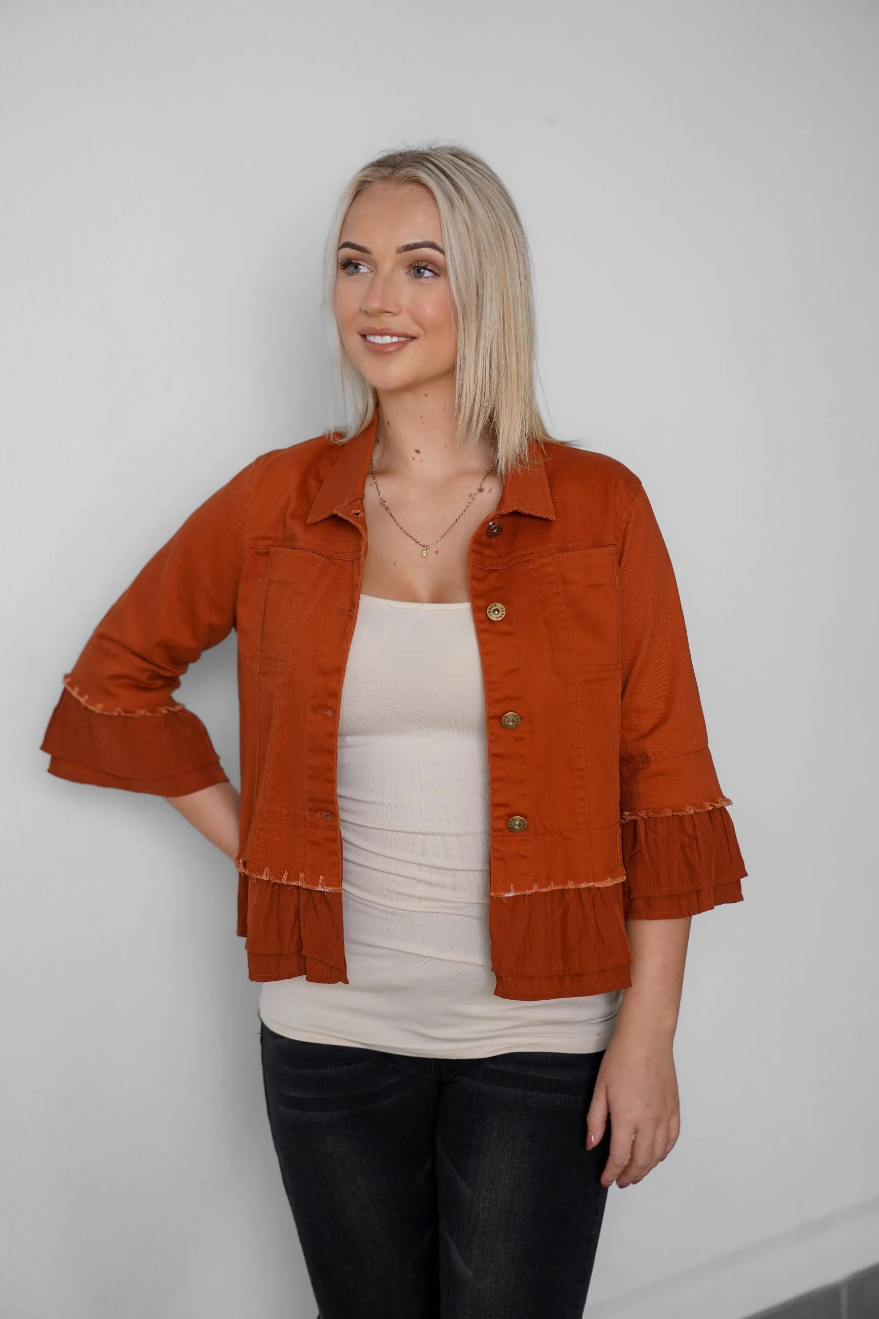 IN FRILL DENIM JACKET - NEW COLOURS PRE ORDER