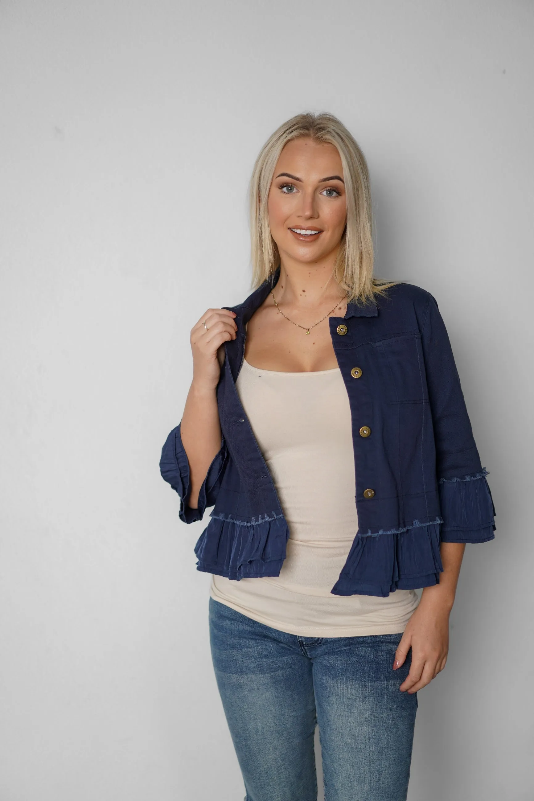 IN FRILL DENIM JACKET - NEW COLOURS PRE ORDER