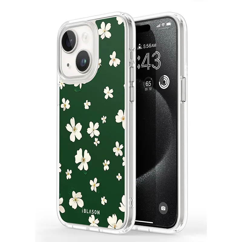 iPhone 15 Plus Halo MagSafe Cute Phone Case - Green Daisies