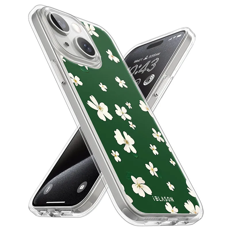 iPhone 15 Plus Halo MagSafe Cute Phone Case - Green Daisies