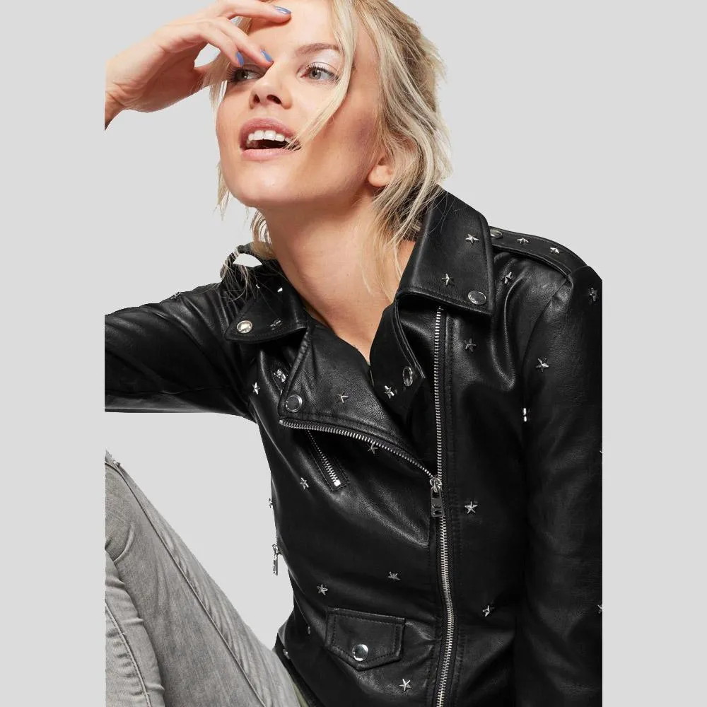 Isla Black Studded Leather Jacket