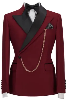 Ives Burgundy Peaked Lapel Two-Piece Slim Fit Prom Suit