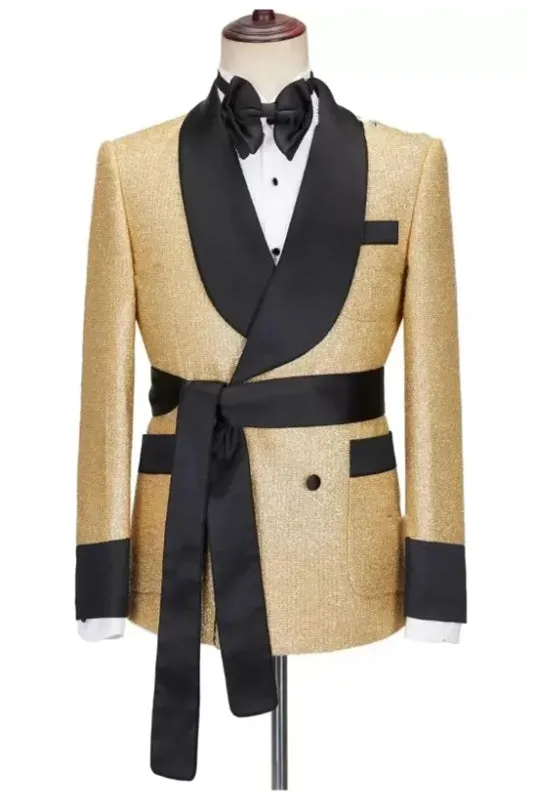 Lester Stylish Gold Shawl Lapel Slim Fit Wedding Suit