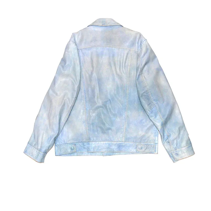 Light Blue Leather Jean Jacket