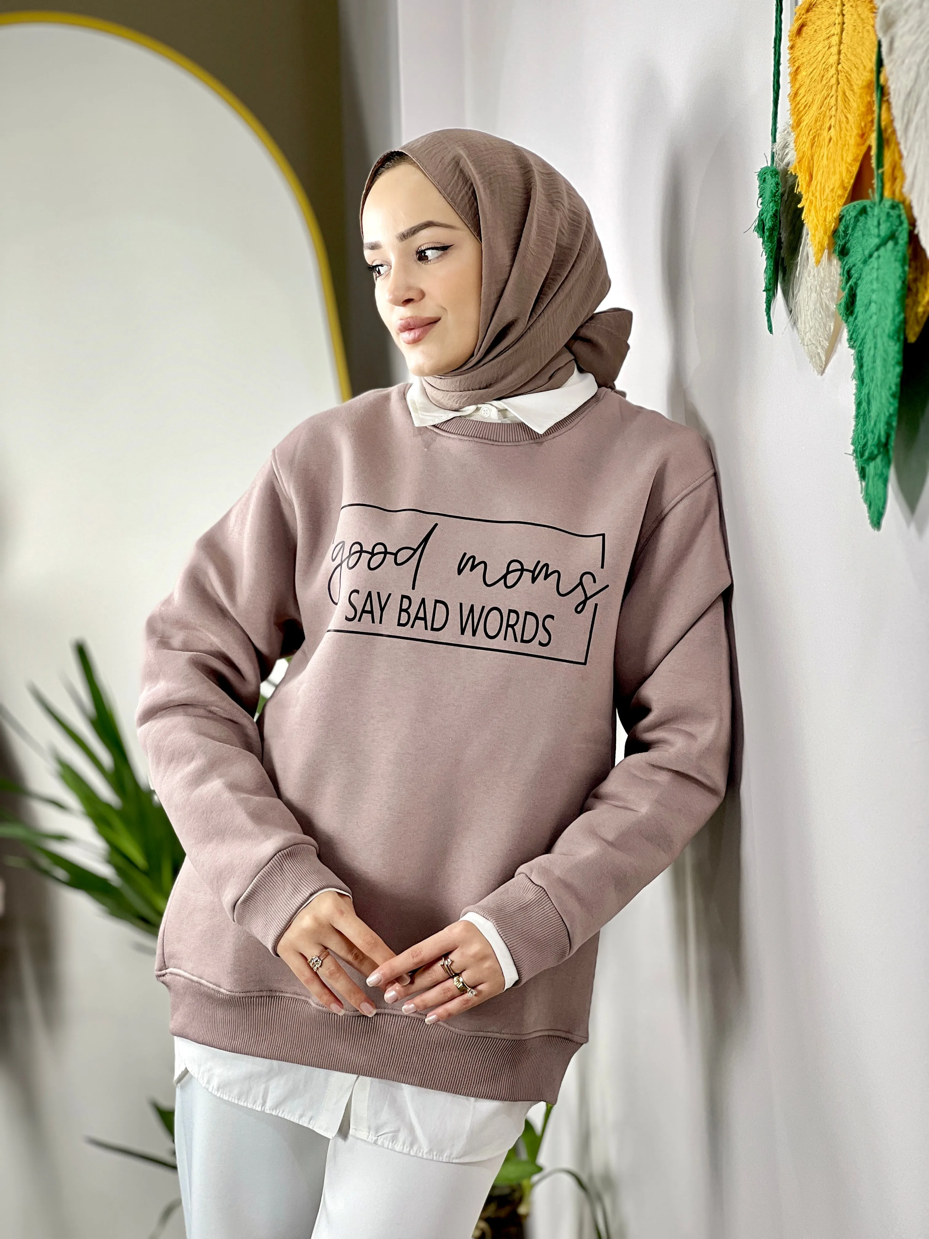 Maternity Sweatshirt Printed Good Moms Oversize (MINK)