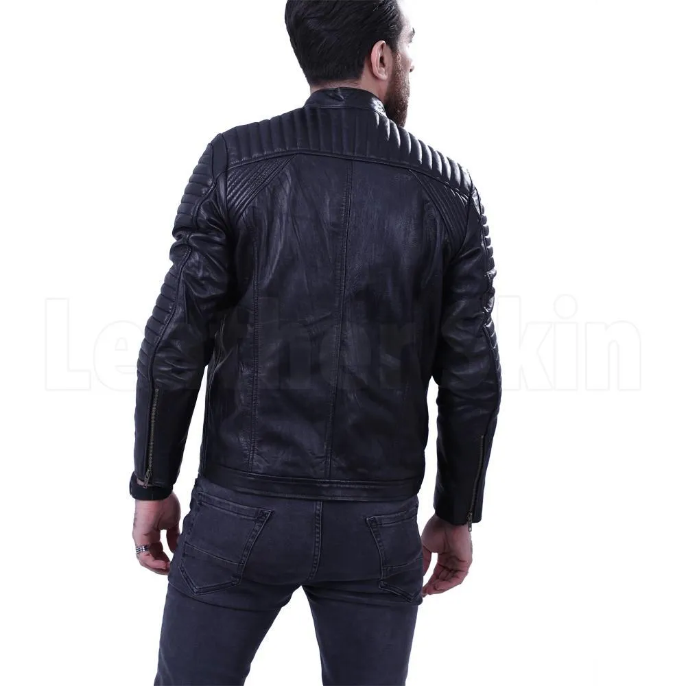 Men's Black leather jacket with antique zippers