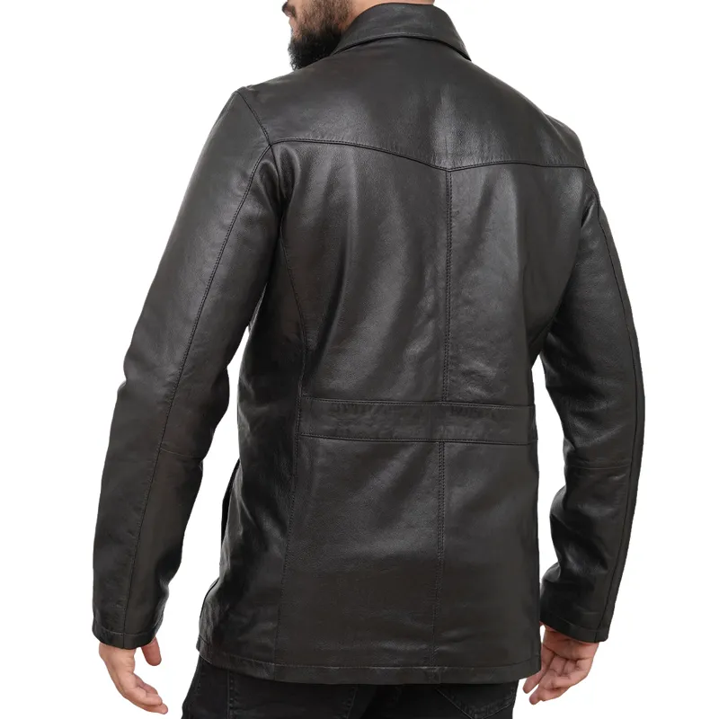 Men's Casual All-match Lapel Single-breasted Leather Jacket 18984189F