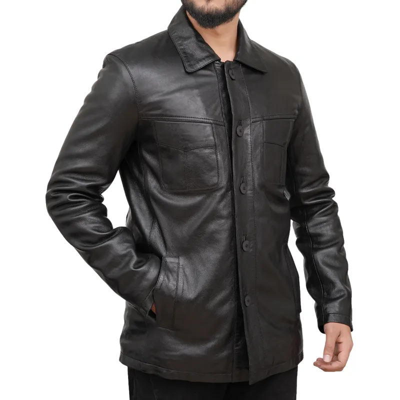 Men's Casual All-match Lapel Single-breasted Leather Jacket 18984189F