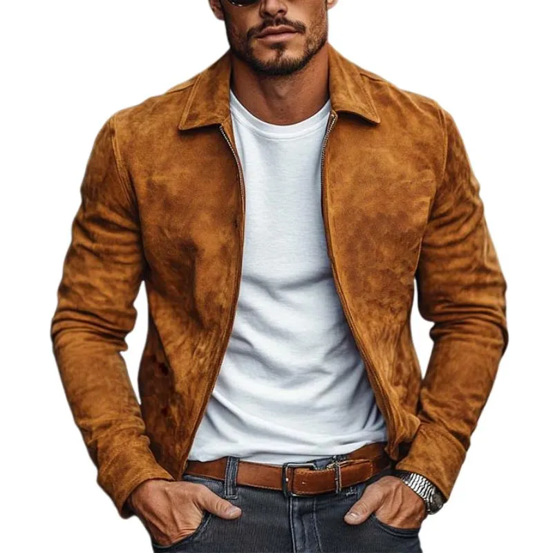 Men's Casual Solid Color Lapel Suede Jacket 11612784K