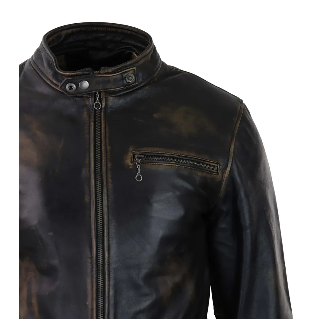 Men's Classic Nehru Leather Jacket Black Brown Zipped Classic