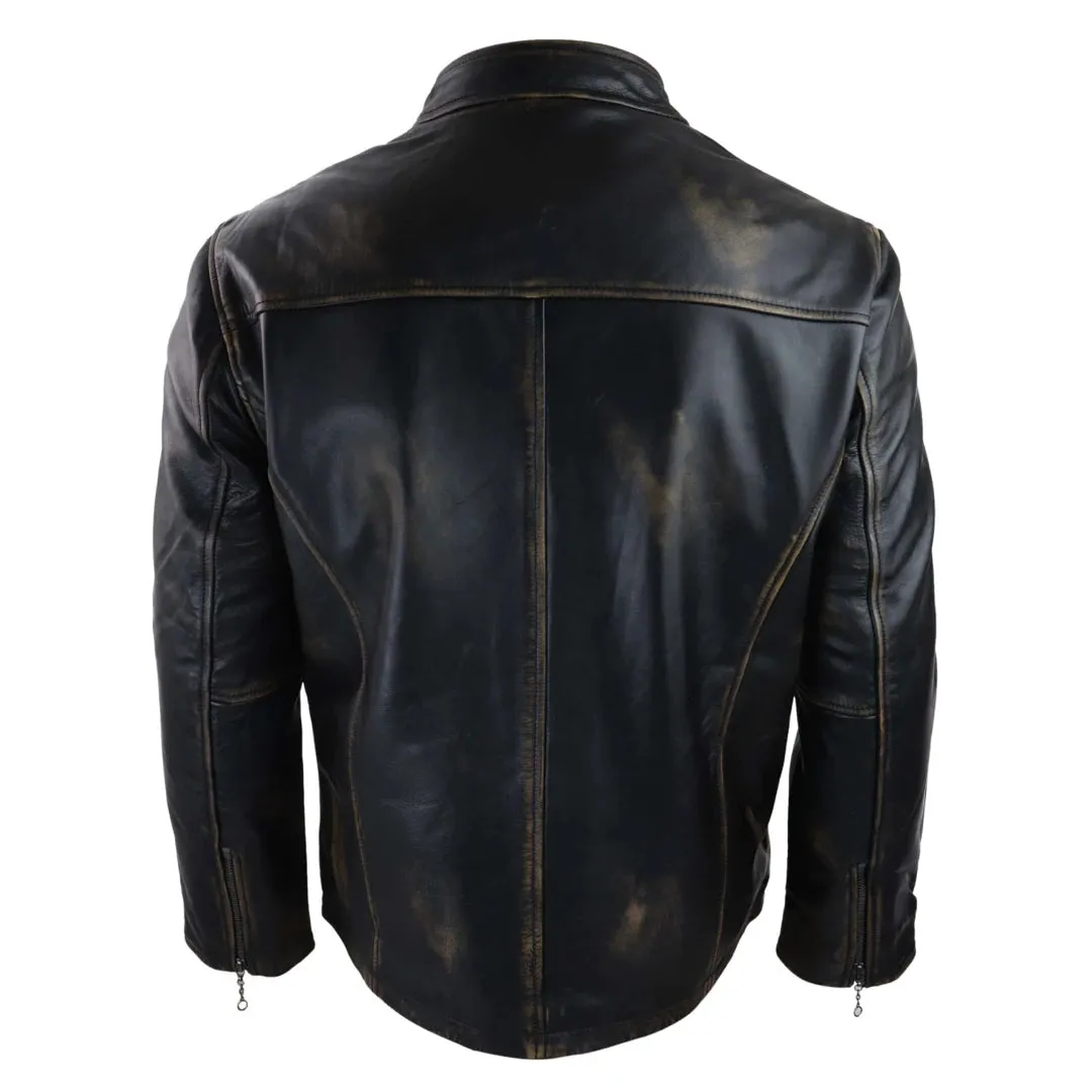 Men's Classic Nehru Leather Jacket Black Brown Zipped Classic