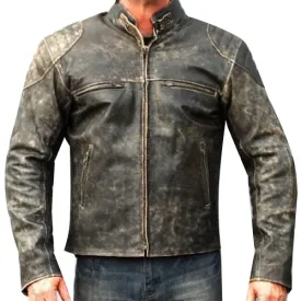 Men's Distressed Leather Motorcycle Bikers Casual Fashion Vintage Jacket