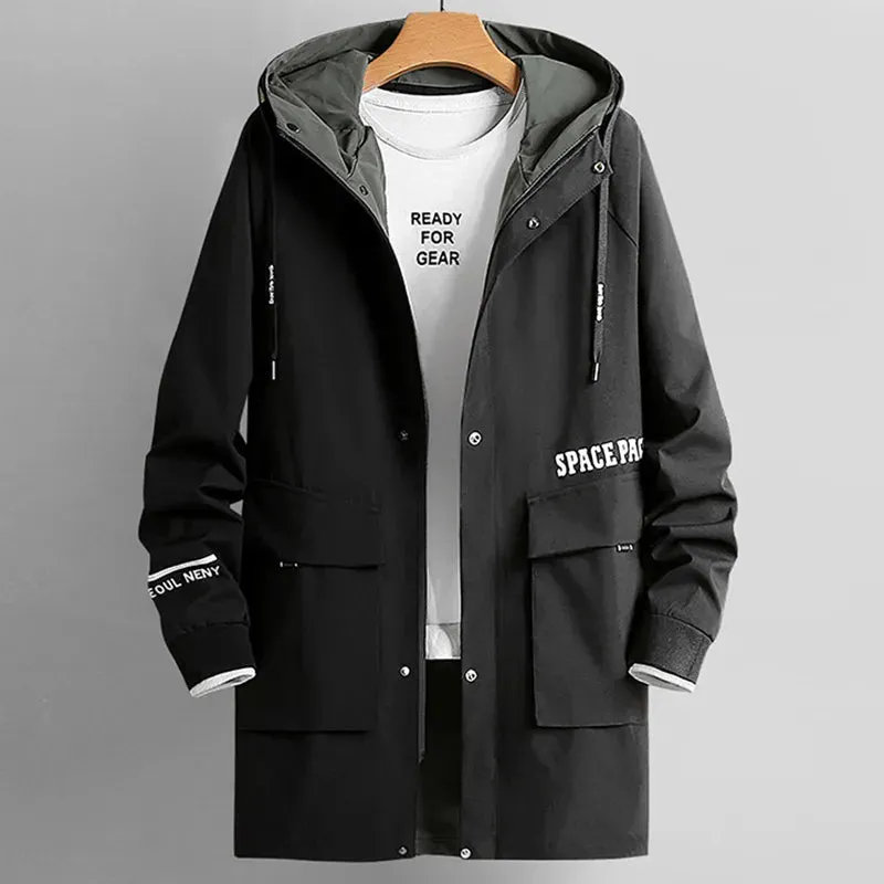 Men's Long Trench  Windbreaker Jacket