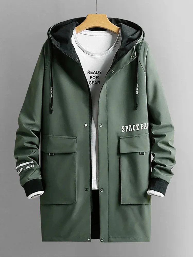 Men's Long Trench  Windbreaker Jacket