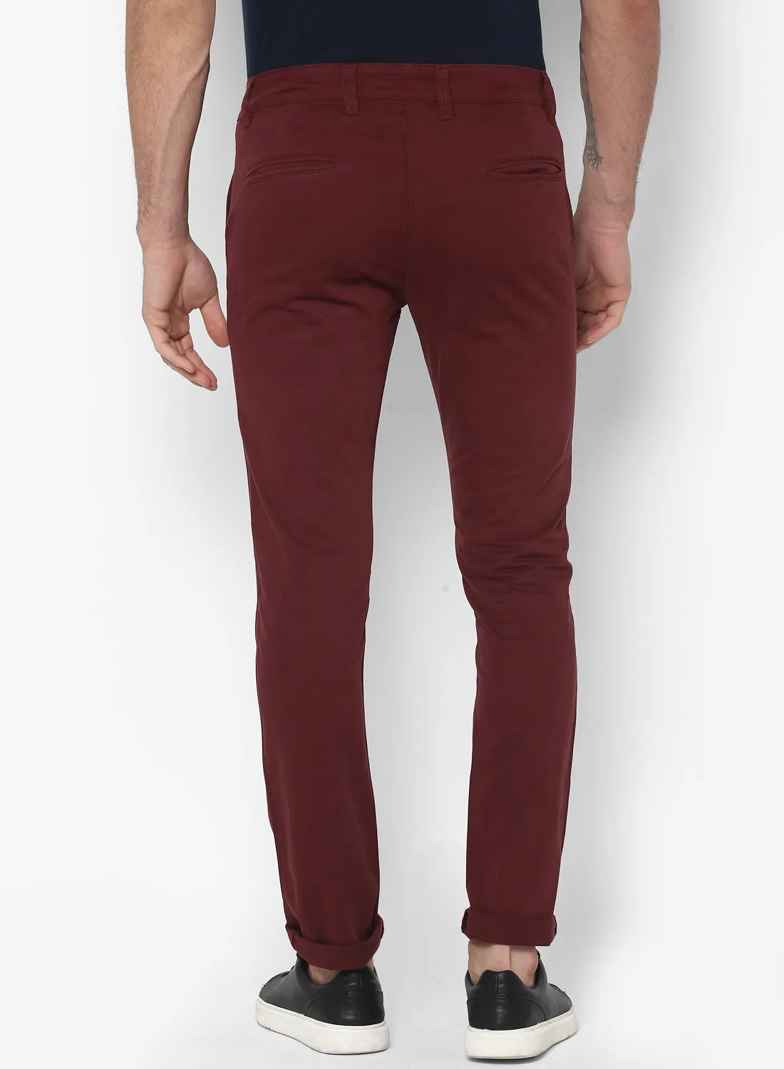 Men's Maroon Cotton Slim Fit Casual Chinos Trousers Stretch