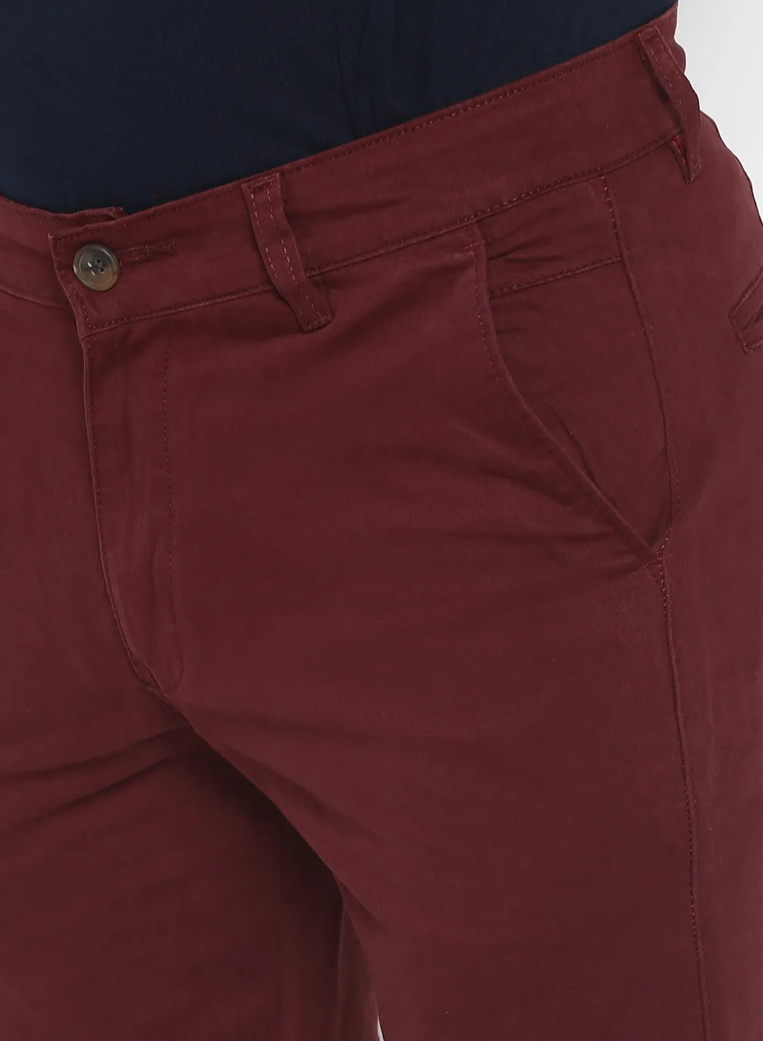 Men's Maroon Cotton Slim Fit Casual Chinos Trousers Stretch