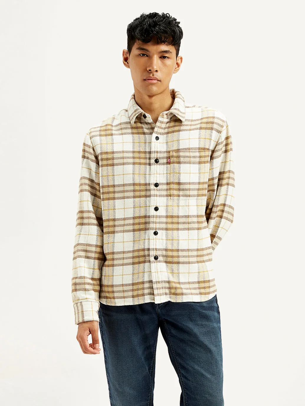 Men's Plaid Cream Jacket