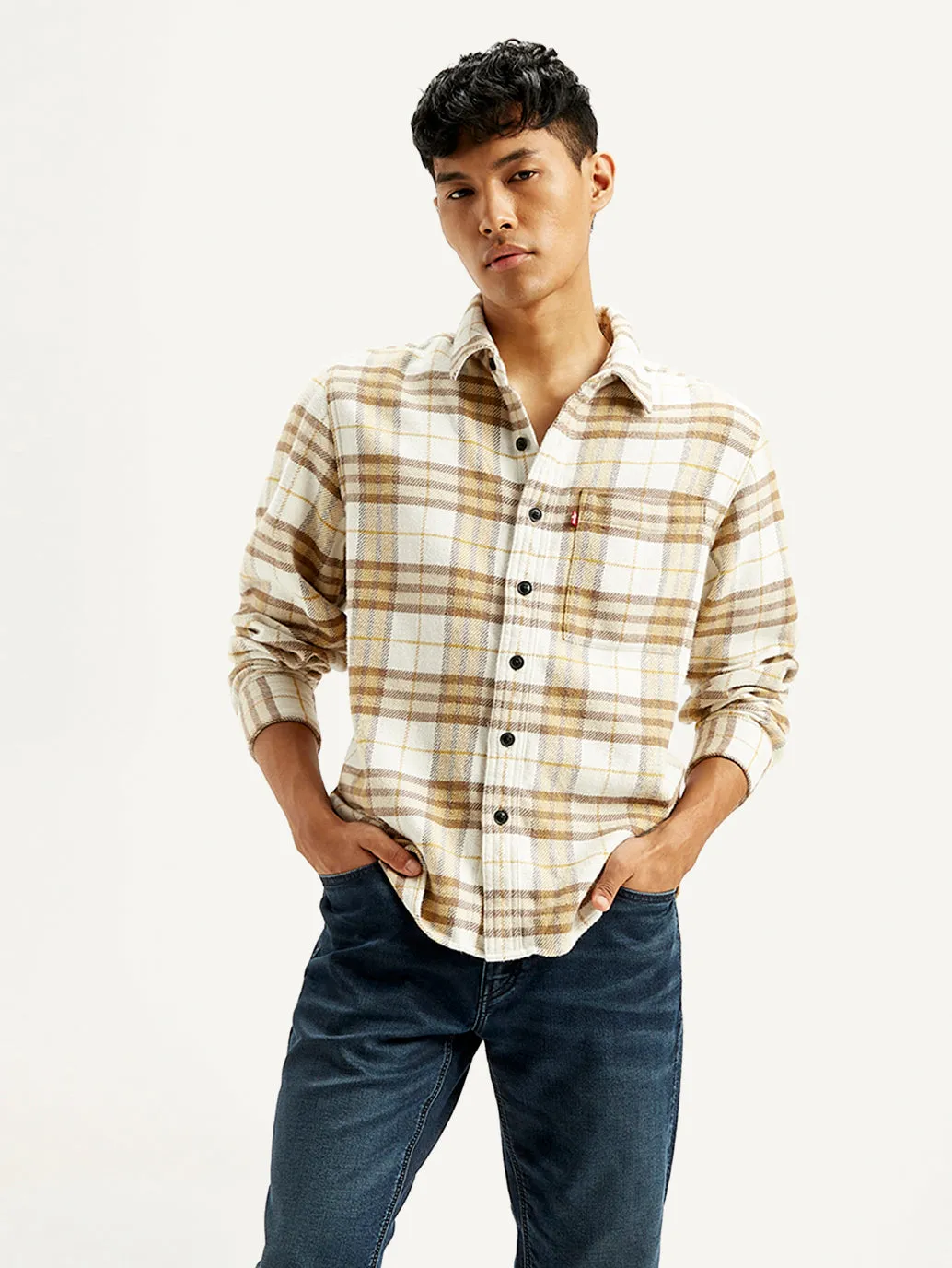 Men's Plaid Cream Jacket