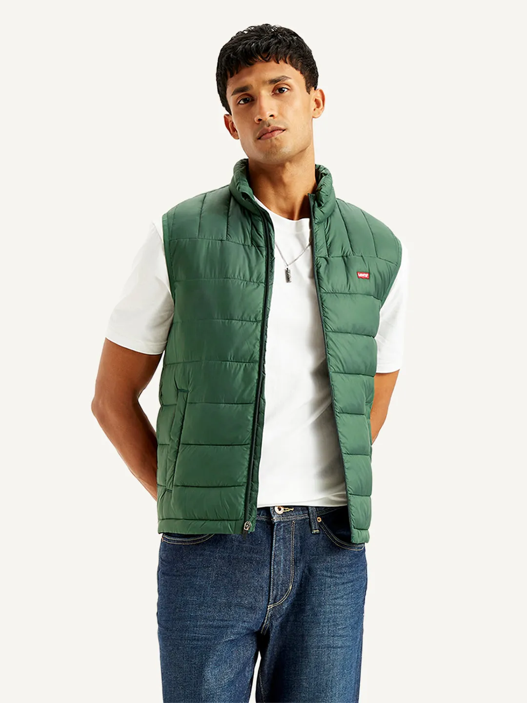 Men's Quilted Green High Neck Puffer Jacket